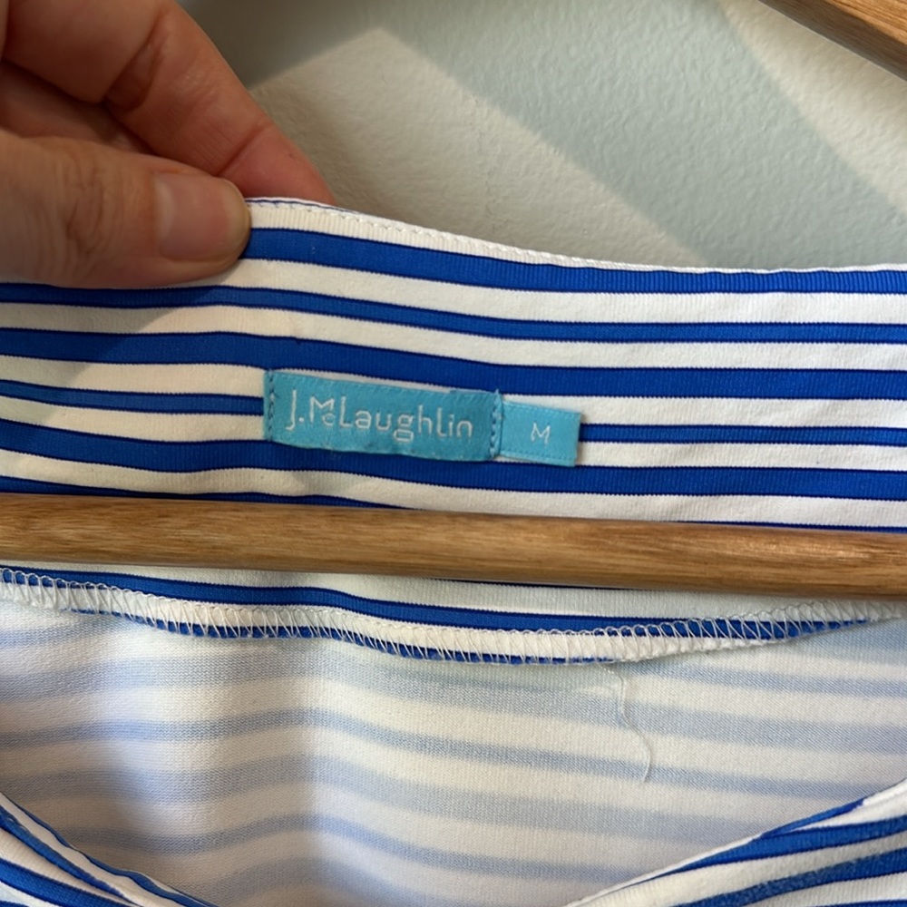 J McLaughlin Stretchy Striped Blue and White boatneck  Dress M - Picture 3 of 9